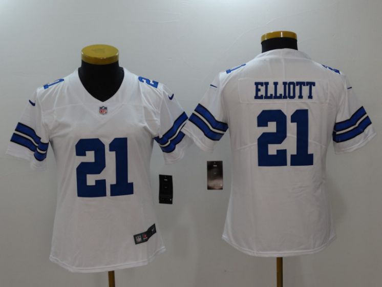 Women Dallas Cowboys #21 Elliott White Nike Vapor Untouchable Limited NFL Jerseys->women nfl jersey->Women Jersey